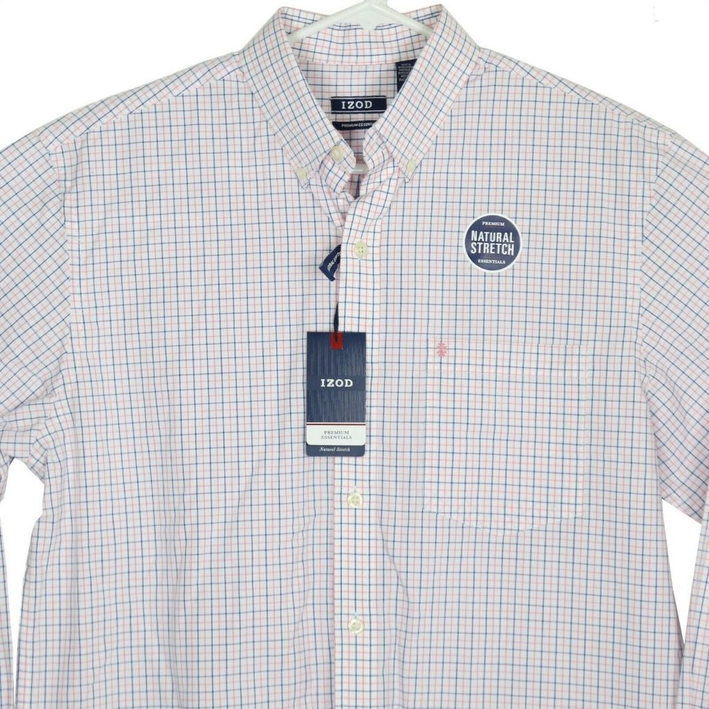 IZOD Premium Essentials Mens Natural Stretch Shirt Size S Pink Blue Button Down